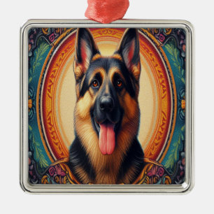 Stylish German Shepherd Dog Colourful Frame Metal Ornament