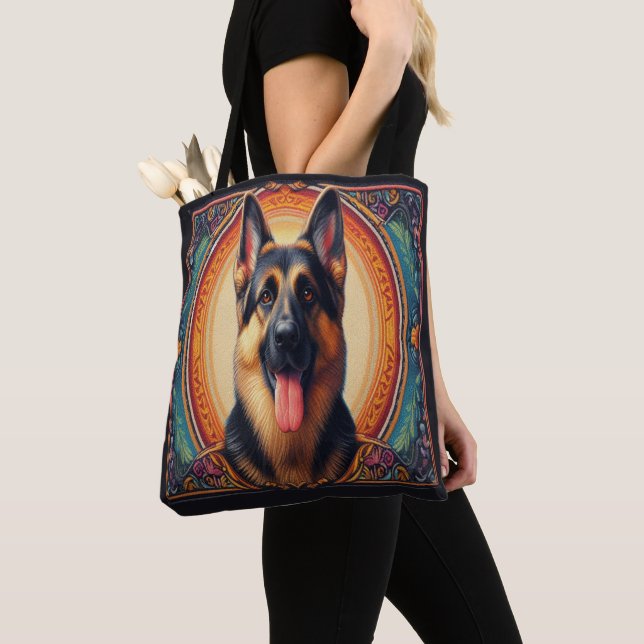 Stylish German Shepherd Dog Colourful Frame Tote Bag (Close Up)