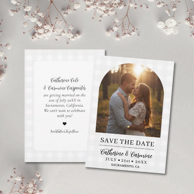 Stylish Gingham Engagement Photo Arch Wedding  Save The Date (Creator Uploaded)