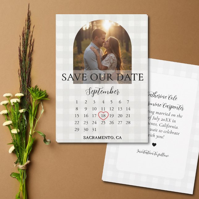 Stylish Gingham Engagement Photo Arch Wedding  Save The Date (Creator Uploaded)