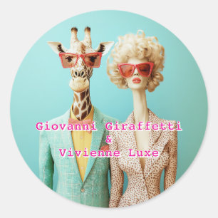 Stylish Giraffe and Woman Classic Round Sticker