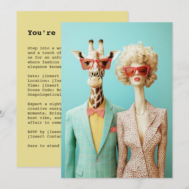 Stylish Giraffe and Woman Invitation (Front/Back)