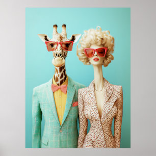 Stylish Giraffe and Woman Poster