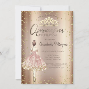 Stylish Girl,Tiara,Diamonds Cooper Quinceañera Invitation