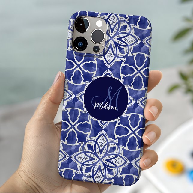 Stylish girly blue grey initial monogrammed  Case-Mate iPhone case (Creator Uploaded)