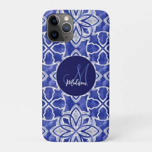 Stylish girly blue grey initial monogrammed iPhone 11 pro case