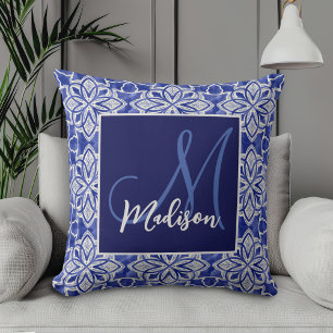 Stylish girly blue grey initial monogrammed  cushion