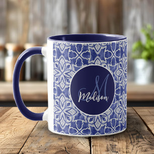 Stylish girly blue grey initial monogrammed  mug