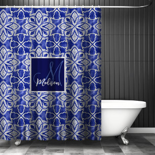 Stylish girly blue grey initial monogrammed  shower curtain