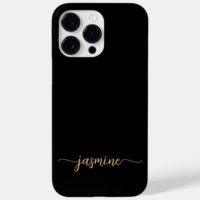 Stylish Girly Minimalist Black Gold Name Script Case-Mate iPhone Case (Back)