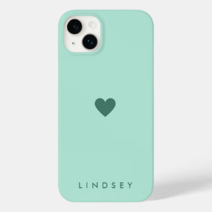 Stylish Girly Mint Green Heart and Name Case-Mate iPhone 14 Plus Case