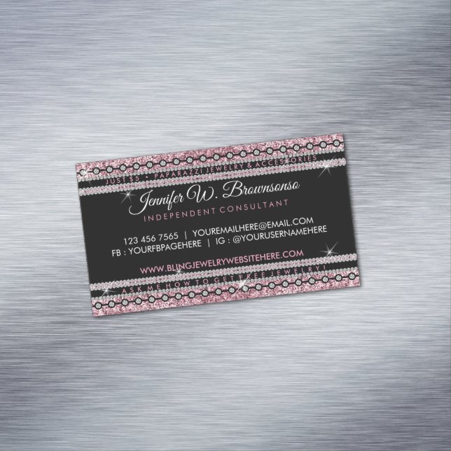 Stylish Girly Pink Elegant Diamond Luxury Jeweller Magnetic Business Card (In Situ)