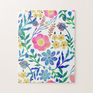 Stylish girly pink flowers hand paint design jigsaw puzzle