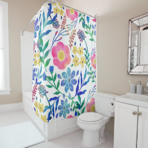 Stylish girly pink flowers hand paint design shower curtain