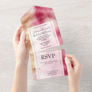 Stylish Girly Pink Gold White Animal Fur All In One Invitation