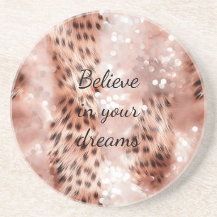 Stylish Girly Pink Rose Gold Leopard Glitz Coaster