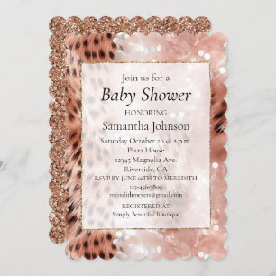 Stylish Girly Pink Rose Gold Leopard Glitz Invitation