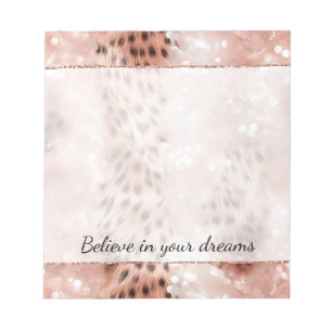 Stylish Girly Pink Rose Gold Leopard Glitz Notepad
