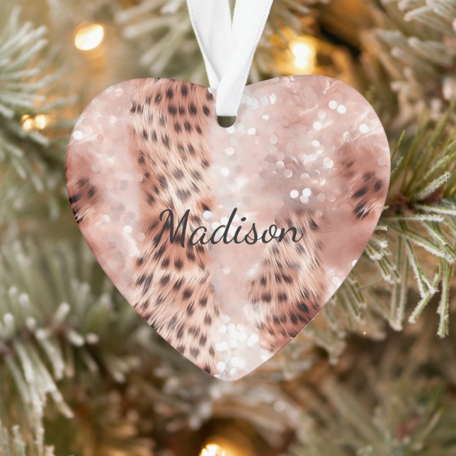 Stylish Girly Pink Rose Gold Leopard Glitz Ornament (Tree)