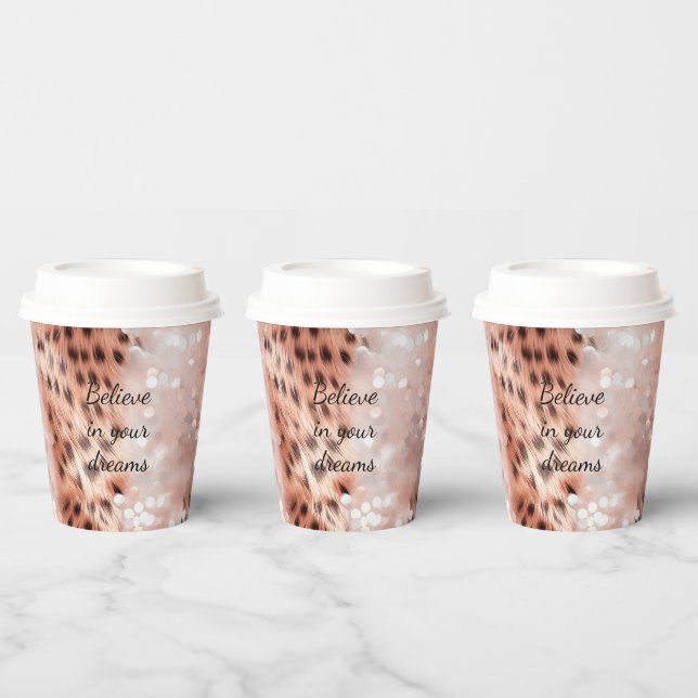 Stylish Girly Pink Rose Gold Leopard Glitz Paper Cups (Multi)