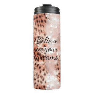 Stylish Girly Pink Rose Gold Leopard Glitz Thermal Tumbler