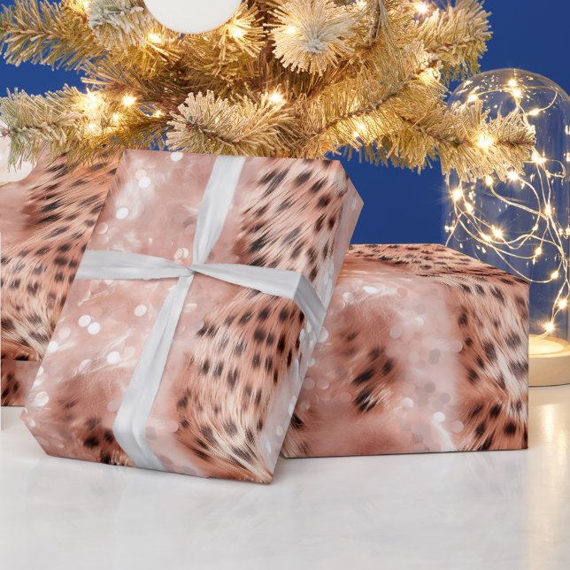Stylish Girly Pink Rose Gold Leopard Glitz Wrapping Paper (Holidays)