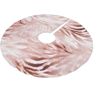 Stylish Girly Pink Rose Gold Zebra Glam Glitz  Brushed Polyester Tree Skirt