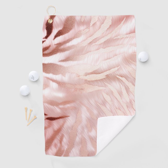Stylish Girly Pink Rose Gold Zebra Glam Glitz  Golf Towel (InSitu)
