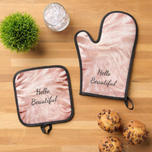 Stylish Girly Pink Rose Gold Zebra Glam Glitz  Oven Mitt & Pot Holder Set