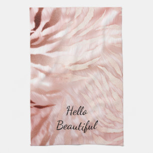 Stylish Girly Pink Rose Gold Zebra Glam Glitz  Tea Towel