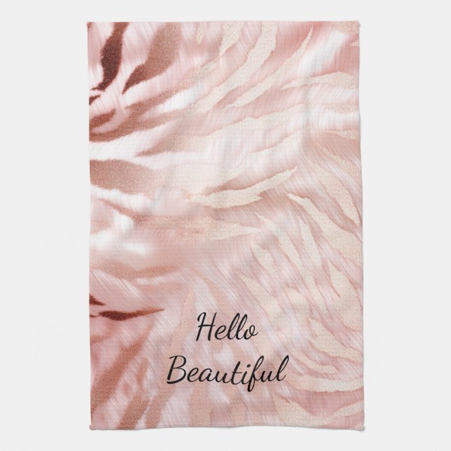 Stylish Girly Pink Rose Gold Zebra Glam Glitz  Tea Towel (Vertical)