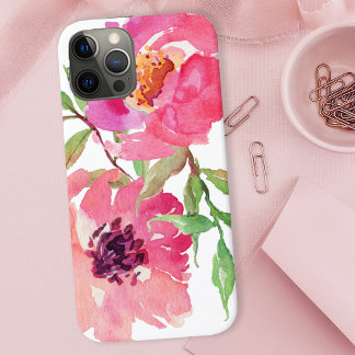 Stylish Girly Pink Watercolor Floral Pattern iPhone 12 Pro Case