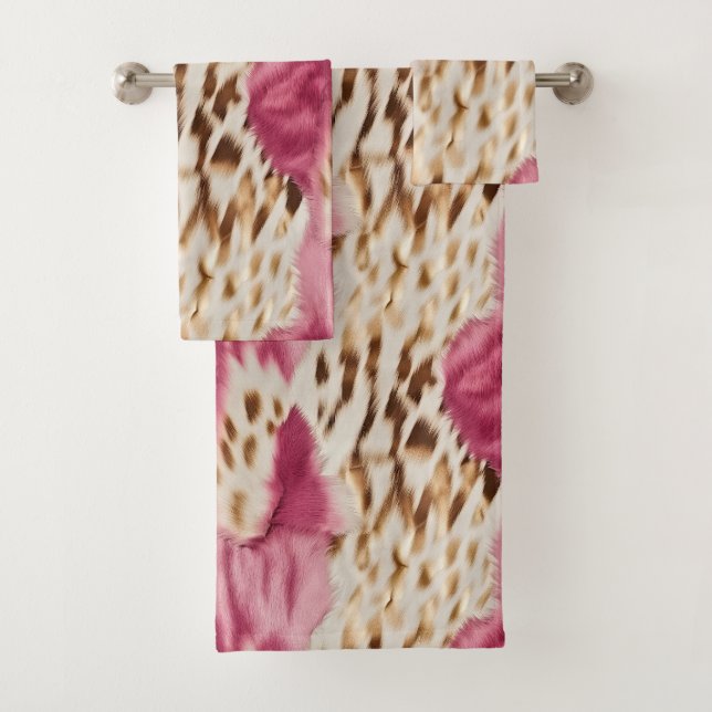 Stylish Girly Pink White Gold Zebra Bath Towel Set (Insitu)
