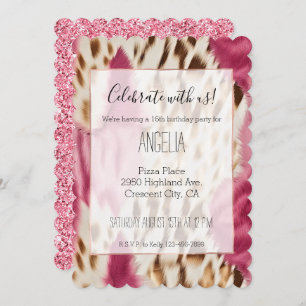 Stylish Girly Pink White Gold Zebra Invitation
