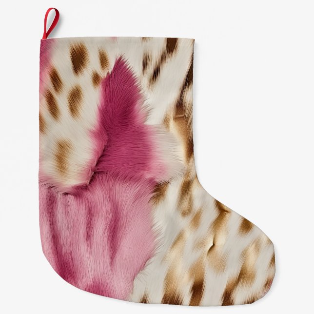 Stylish Girly Pink White Gold Zebra Large Christmas Stocking (Front)