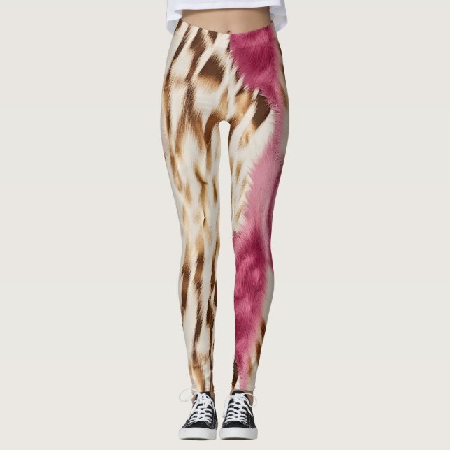 Stylish Girly Pink White Gold Zebra Leggings (Front)