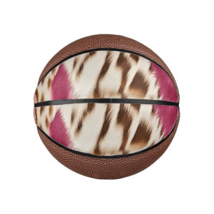 Stylish Girly Pink White Gold Zebra  Mini Basketball