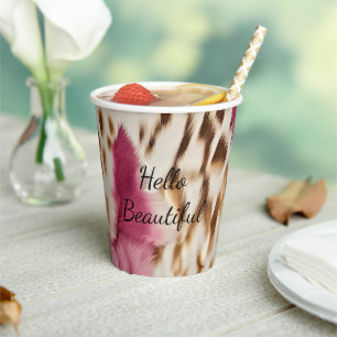 Stylish Girly Pink White Gold Zebra Paper Cups