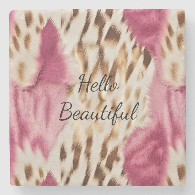 Stylish Girly Pink White Gold Zebra Stone Coaster (Front)
