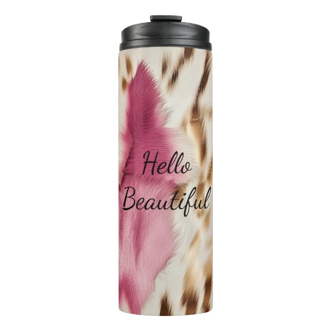 Stylish Girly Pink White Gold Zebra Thermal Tumbler (Front)