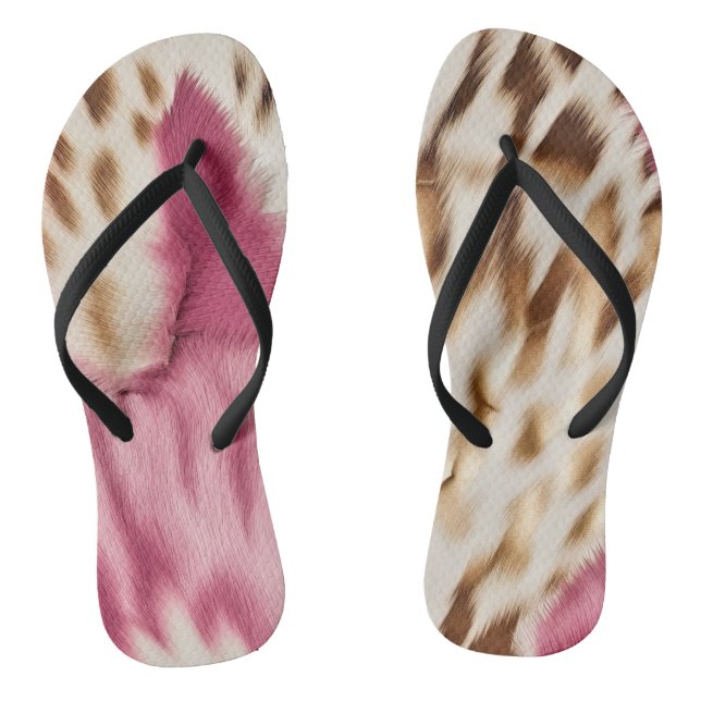 Stylish Girly Pink White Gold Zebra Thongs (Footbed)