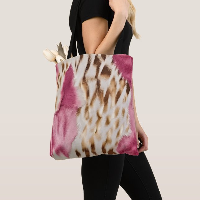 Stylish Girly Pink White Gold Zebra Tote Bag (Close Up)