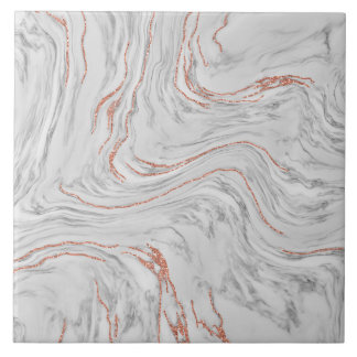 Stylish Girly Rose Gold Glitter And Marble Ceramic Tile