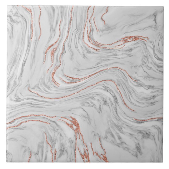 Stylish Girly Rose Gold Glitter And Marble Ceramic Tile (Front)