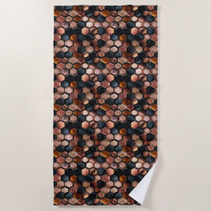 Stylish Glam Black Rose Gold Tiles Beach Towel