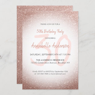 Stylish Glam Pink Rose Gold Sparkle 30th Birthday Invitation