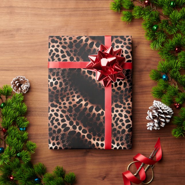 Stylish Glam Rose Gold Blush Pink Leopard Sparkle Wrapping Paper (Holiday Gift)