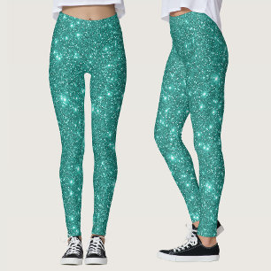 Stylish Glam Turquoise Teal Aqua Glitter Party  Leggings