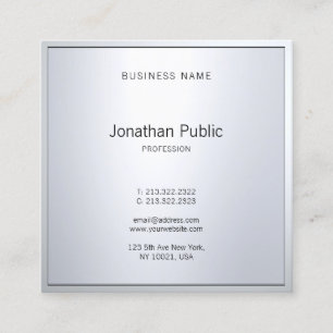 Stylish Glamour Silver Modern Professional Plain Square Business Card