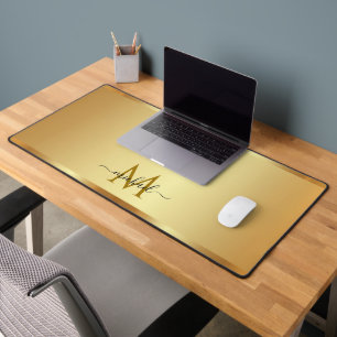 Stylish Glamourous Gold Custom Name Monogram Desk Mat